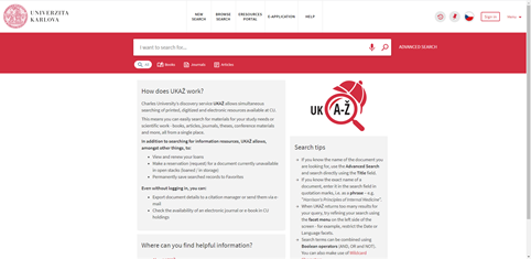 Home page of search engine UKAŽ